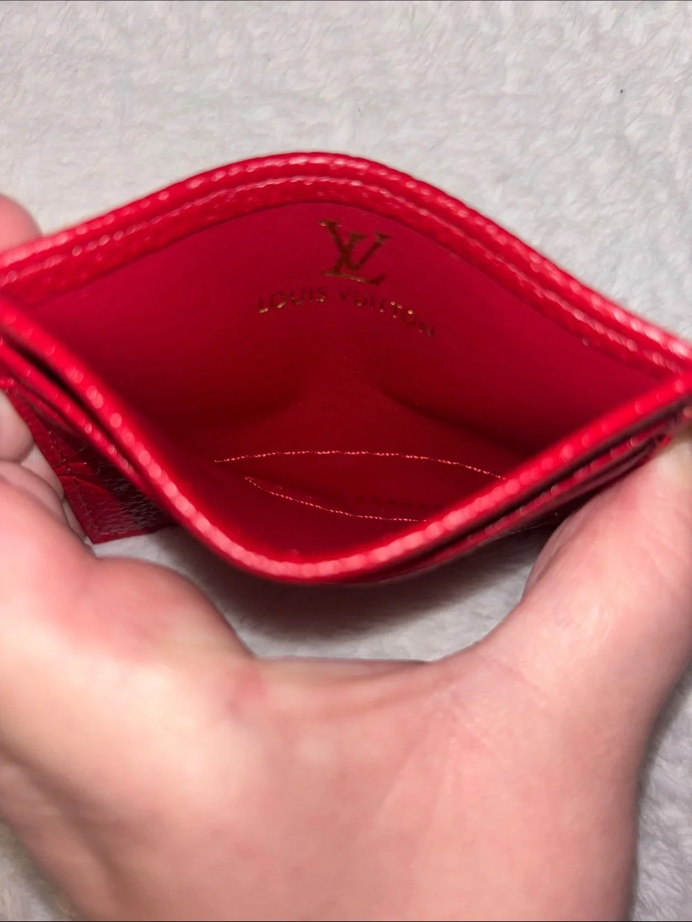Brand New ! FASHION Red Embossed Monogram Card Holder